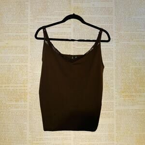 Relativity, Woman's XL | Stretchy Brown Spaghetti Strap Lacy V-Neck Top